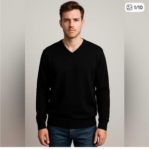 Toscano Firenze 100% Merino Wool Sweater Men's Size XL Black V Neck Long Sleeve.